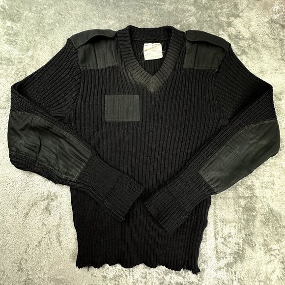 Brigade Quartermasters Sweater Men 40 Black V Neck Wool Woolly Pully England Vtg - Picture 1 of 5